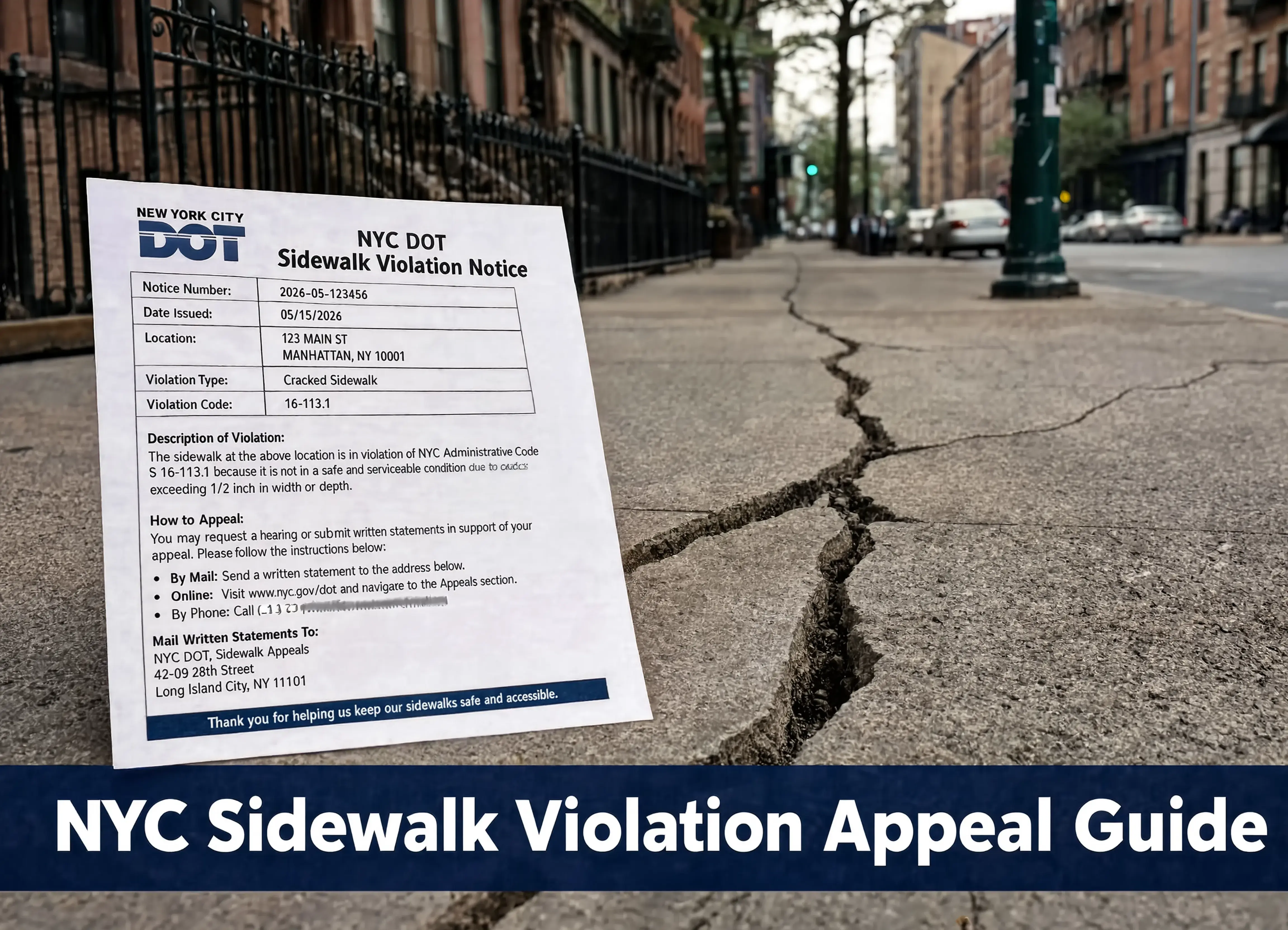 nyc dot sidewalk violation notice appeal